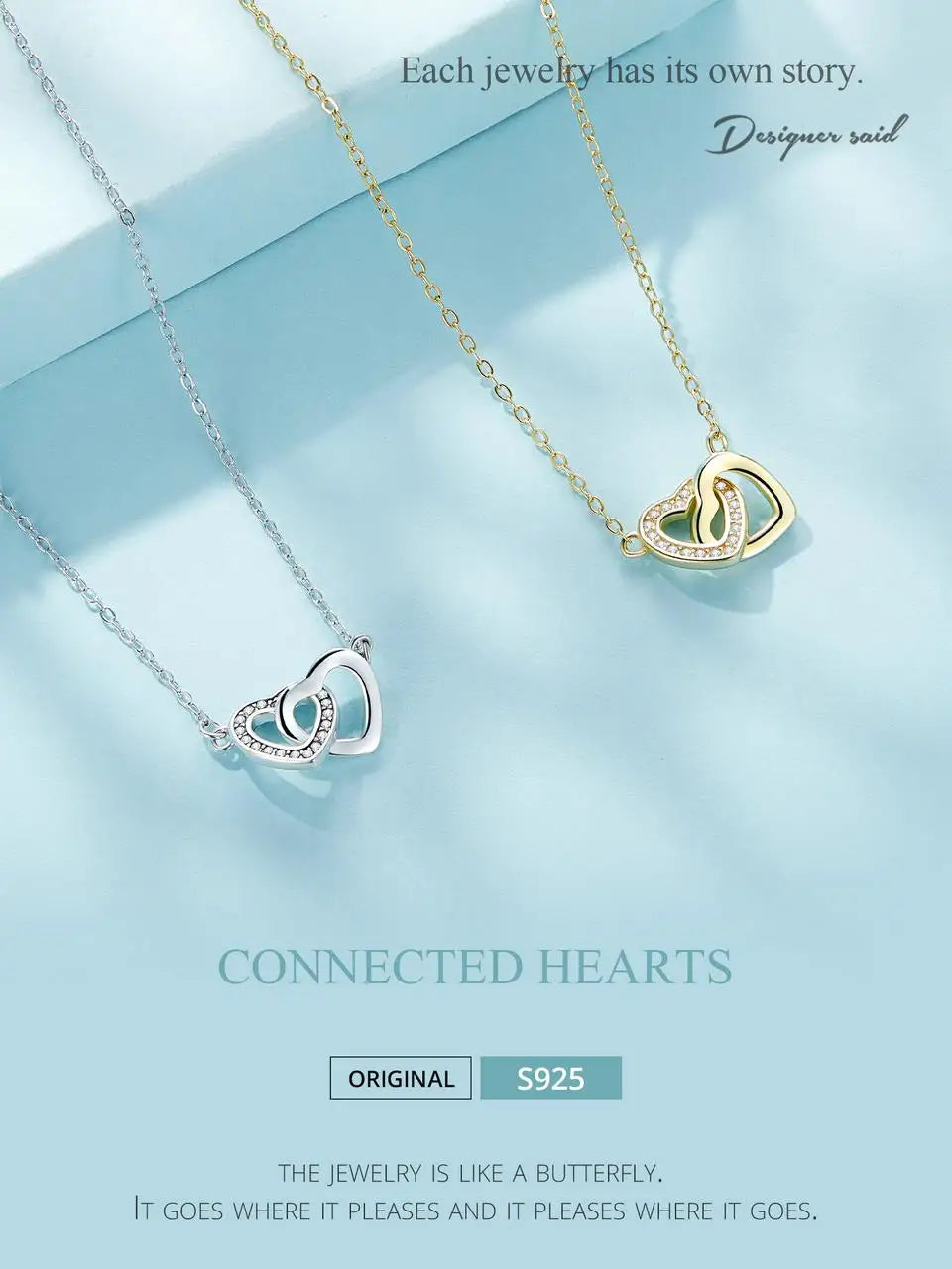 Jewelry Planet 925 Sterling Silver Connected Heart Pendant Necklace for Girlfriend Valentine's Day Gift Fine Jewelry SCN181