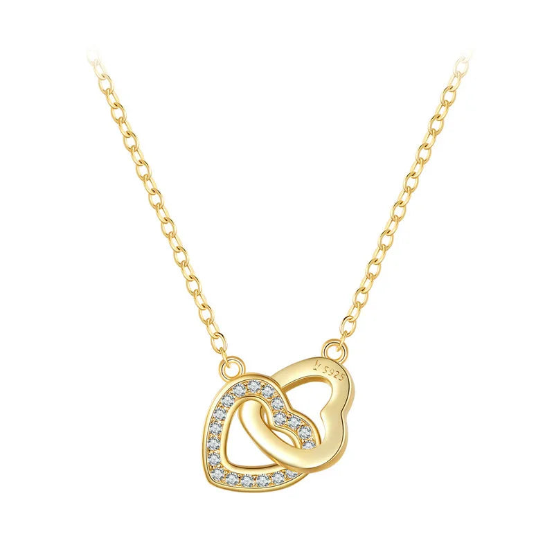 Jewelry Planet 925 Sterling Silver Connected Heart Pendant Necklace for Girlfriend Valentine's Day Gift Fine Jewelry SCN181