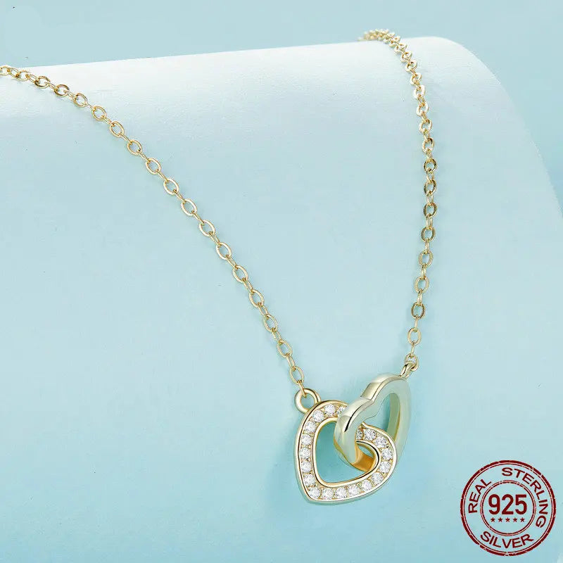 Jewelry Planet 925 Sterling Silver Connected Heart Pendant Necklace for Girlfriend Valentine's Day Gift Fine Jewelry SCN181