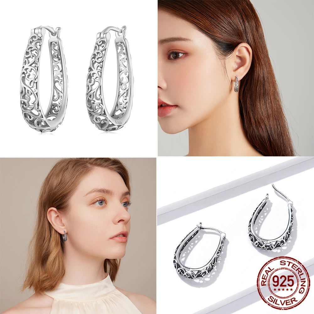 Jewelry Planet 18K Gold Plated Filigree Hoop Earrings 925 Sterling Silver Vintage Vine Earrings For Women Fine Jewelry Original Design