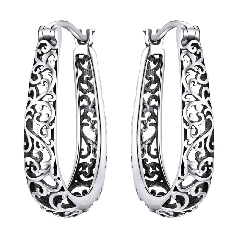 Jewelry Planet 18K Gold Plated Filigree Hoop Earrings 925 Sterling Silver Vintage Vine Earrings For Women Fine Jewelry Original Design