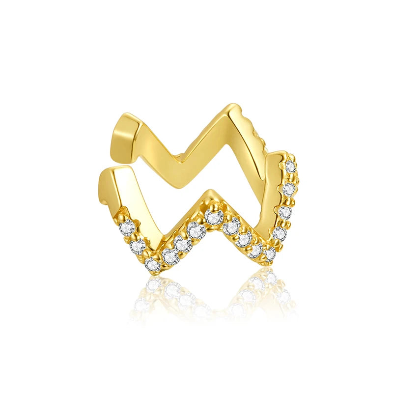 Jewelry Planet 1PC Ear Cuff 925 Sterling Silver Clip Earrings for Women Gold Color Spain Fashion Jewelry Rhinestone Tiny Earrings SCE994