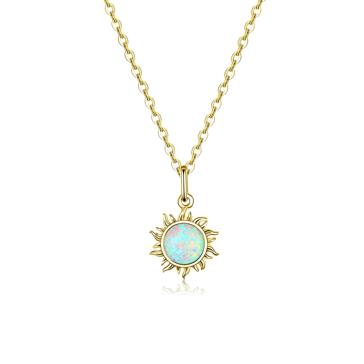 Jewelry Planet 925 Sterling Silver White Opal Sun Pendant Necklace Apollo Chain Necklaces for Women Birthday Gift Jewelry