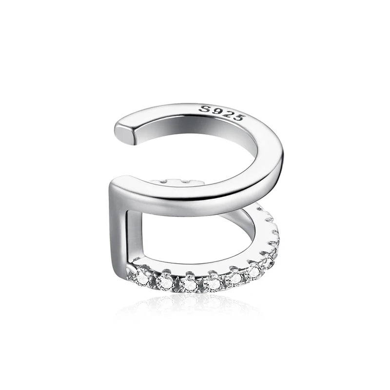 Jewelry Planet 1PC Ear Cuff 925 Sterling Silver Clip Earrings for Women Gold Color Spain Fashion Jewelry Rhinestone Tiny Earrings SCE994