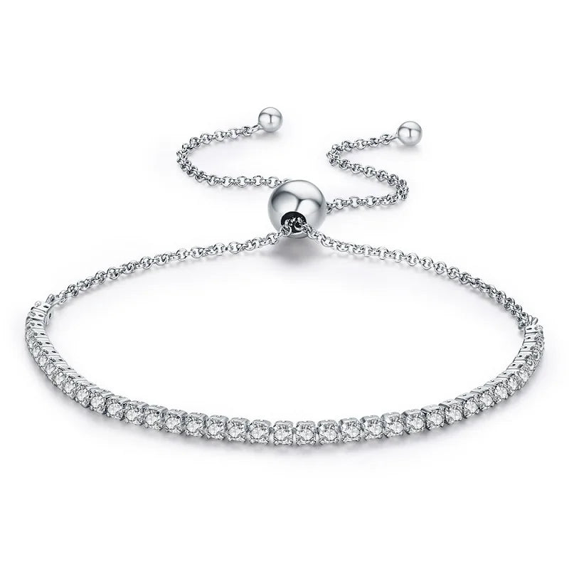 14K Gold Plated CZ Classic Tennis Bracelet for Women, 925 Sterling Silver Adjustable Slider Bracelet Wedding Jewelry Gift