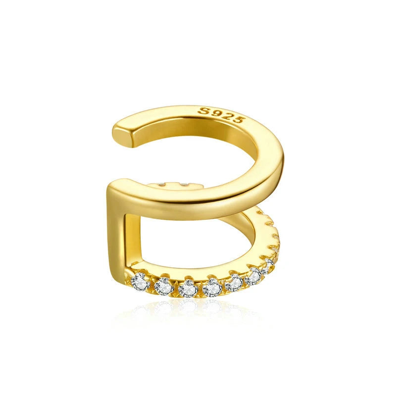 Jewelry Planet 1PC Ear Cuff 925 Sterling Silver Clip Earrings for Women Gold Color Spain Fashion Jewelry Rhinestone Tiny Earrings SCE994