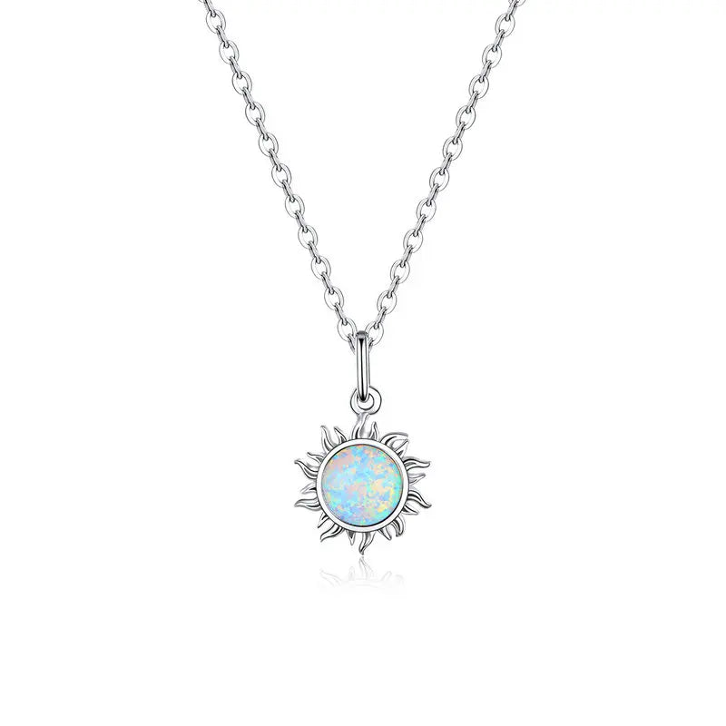 Jewelry Planet 925 Sterling Silver White Opal Sun Pendant Necklace Apollo Chain Necklaces for Women Birthday Gift Jewelry