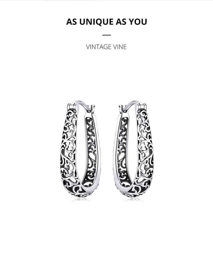 Jewelry Planet 18K Gold Plated Filigree Hoop Earrings 925 Sterling Silver Vintage Vine Earrings For Women Fine Jewelry Original Design