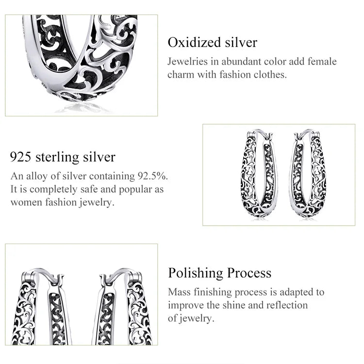 Jewelry Planet 18K Gold Plated Filigree Hoop Earrings 925 Sterling Silver Vintage Vine Earrings For Women Fine Jewelry Original Design