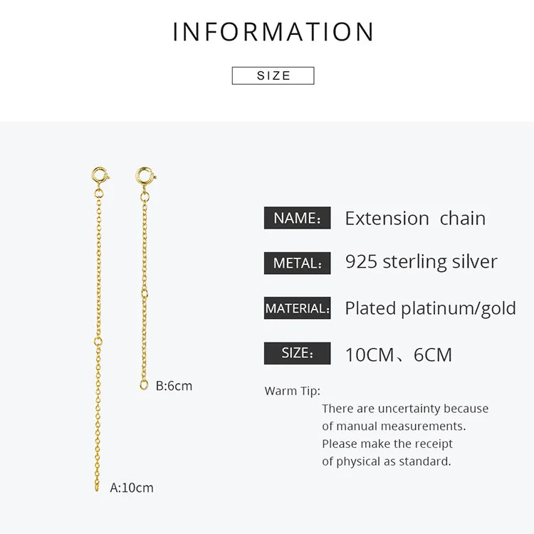 Jewelry Planet 14K Gold Plated 925 Sterling Silver Extended Chains with Lobster Clasps for DIY Necklace Extension Chain Jewelry Making