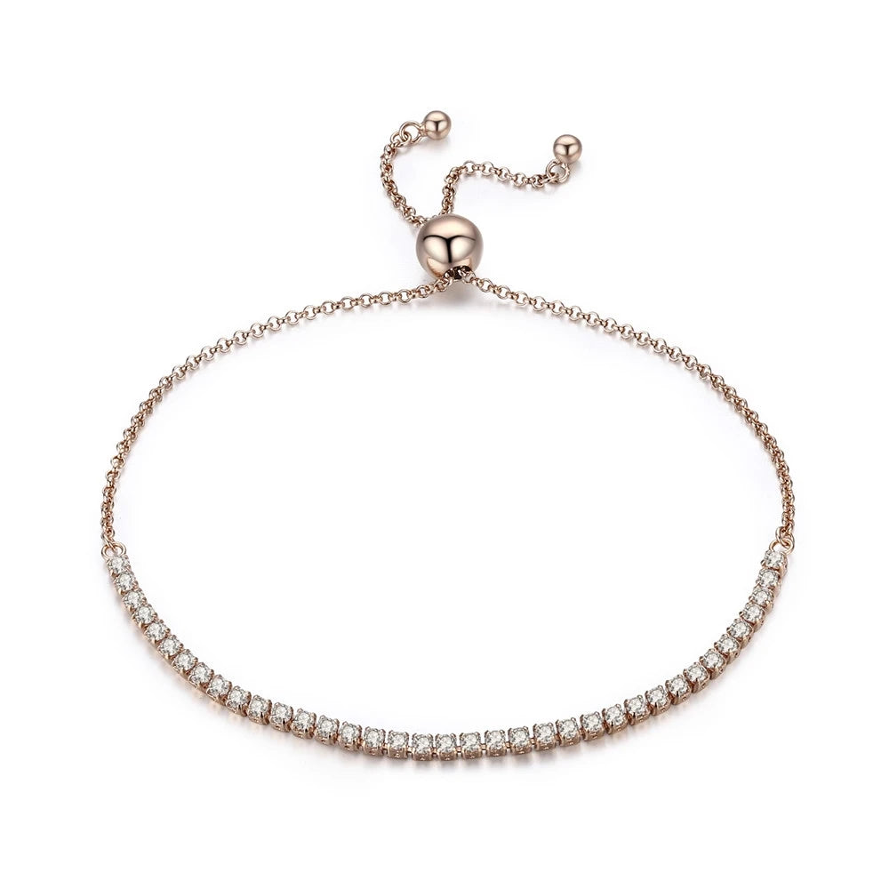 14K Gold Plated CZ Classic Tennis Bracelet for Women, 925 Sterling Silver Adjustable Slider Bracelet Wedding Jewelry Gift