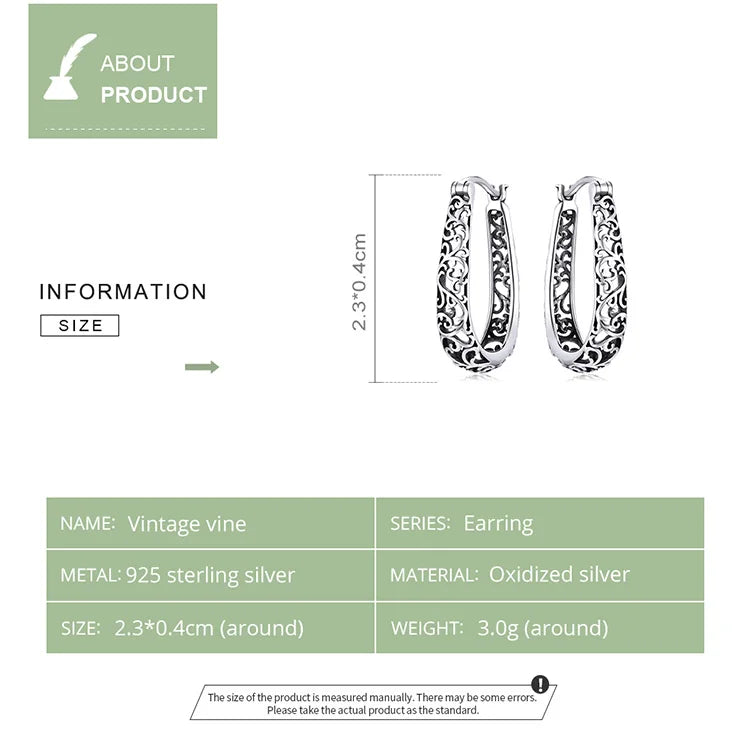 Jewelry Planet 18K Gold Plated Filigree Hoop Earrings 925 Sterling Silver Vintage Vine Earrings For Women Fine Jewelry Original Design