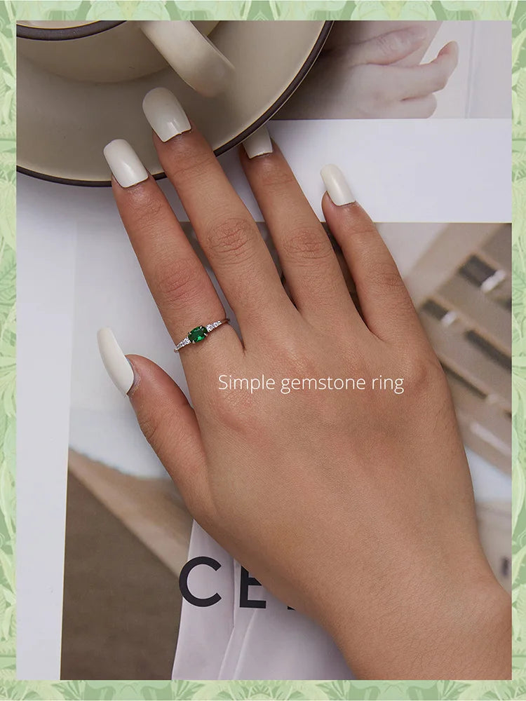 Jewelry Planet 925 Sterling Silver Simple Gemstone Ring for Women Green Zirconium Ring Fine Jewelry Wedding Bridal Wedding Gift BSR265