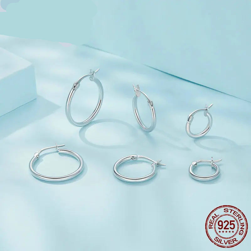 Jewelry Planet 925 Sterling Silver Bold Classic Hypoallergenic Hoop Earrings, 14K White Gold Plated Standard Tube Earrings for Women