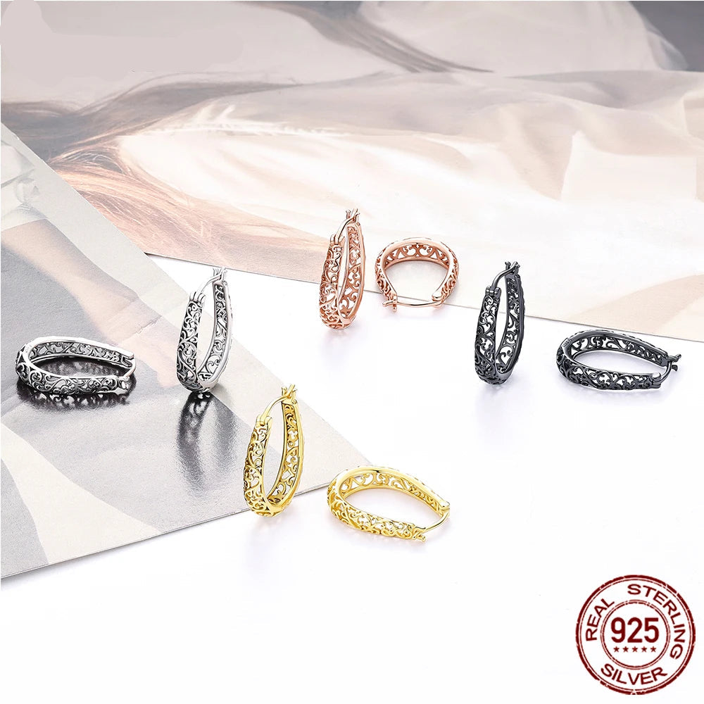 Jewelry Planet 18K Gold Plated Filigree Hoop Earrings 925 Sterling Silver Vintage Vine Earrings For Women Fine Jewelry Original Design