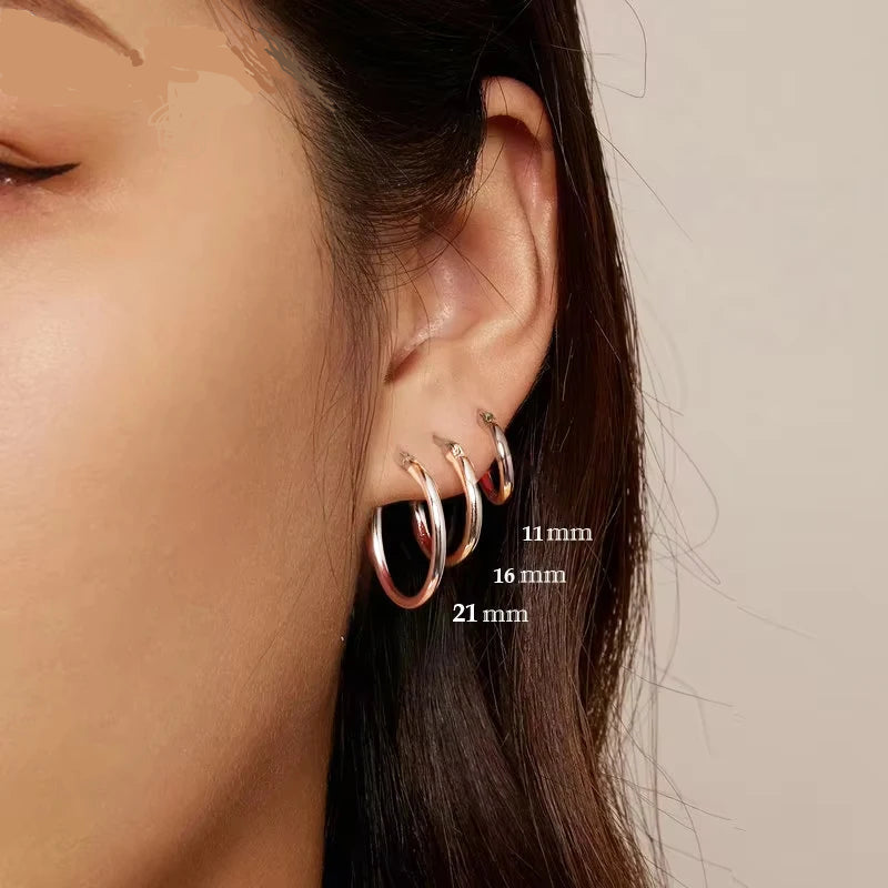 Jewelry Planet 925 Sterling Silver Bold Classic Hypoallergenic Hoop Earrings, 14K White Gold Plated Standard Tube Earrings for Women