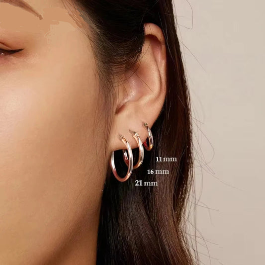 Jewelry Planet 925 Sterling Silver Bold Classic Hypoallergenic Hoop Earrings, 14K White Gold Plated Standard Tube Earrings for Women