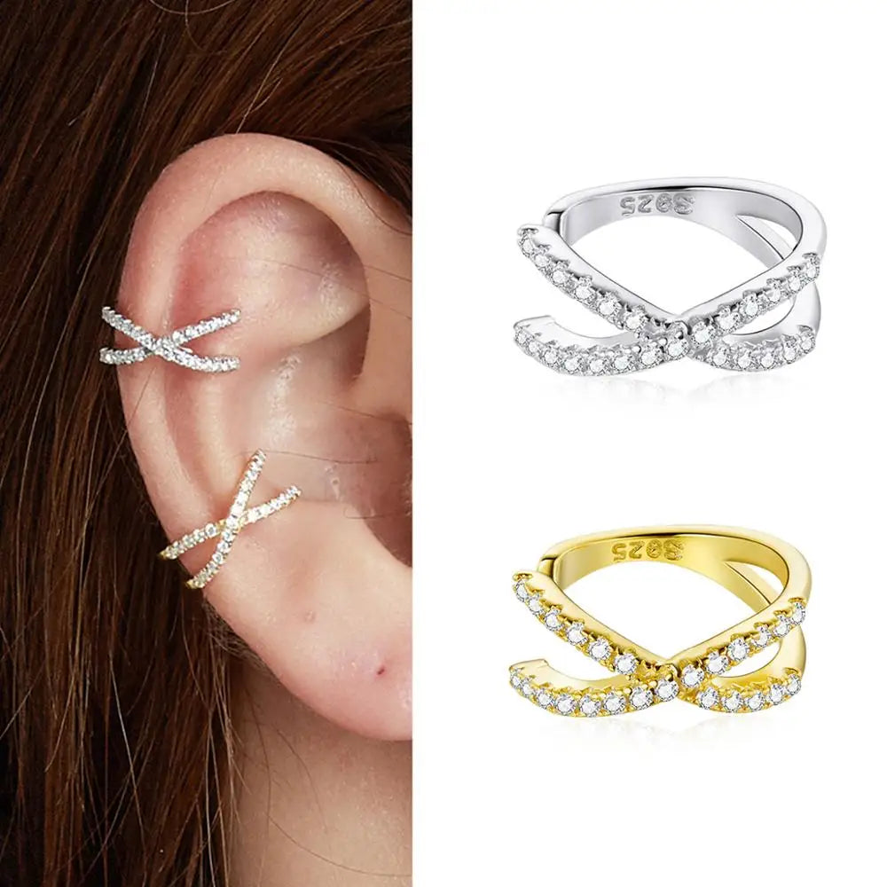 Jewelry Planet 1PC Ear Cuff 925 Sterling Silver Clip Earrings for Women Gold Color Spain Fashion Jewelry Rhinestone Tiny Earrings SCE994