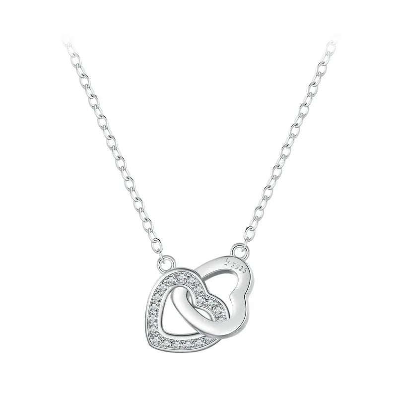 Jewelry Planet  925 Sterling Silver Connected Heart Pendant Necklace for Girlfriend Valentine's Day Gift Fine Jewelry SCN181