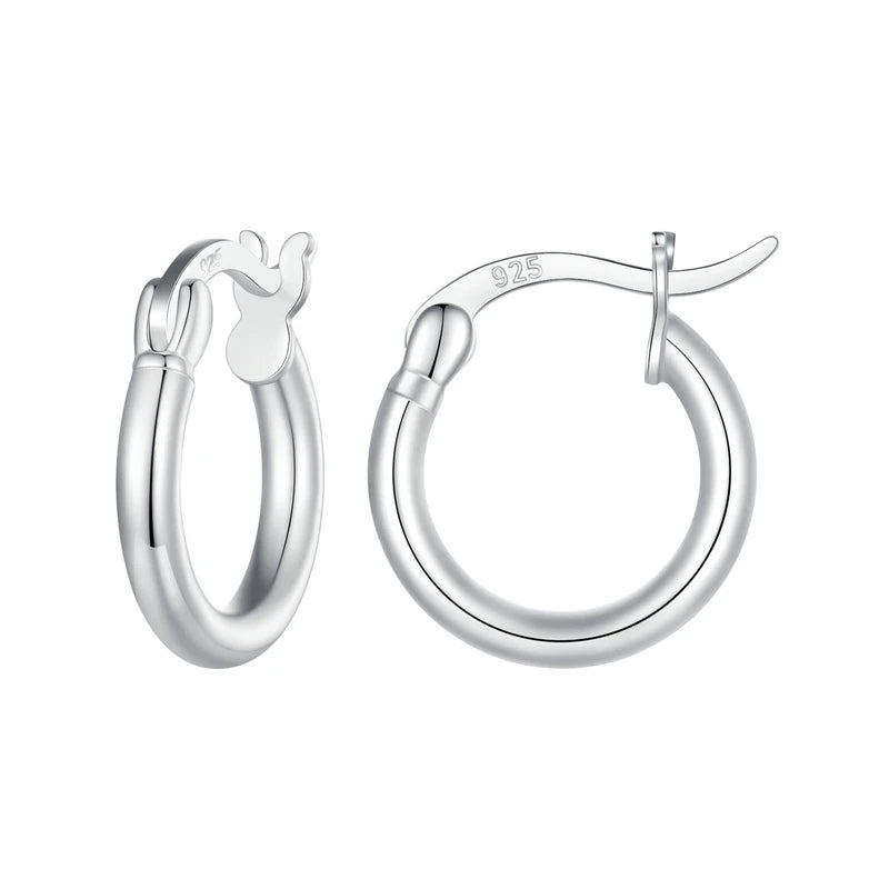 Jewelry Planet 925 Sterling Silver Bold Classic Hypoallergenic Hoop Earrings, 14K White Gold Plated Standard Tube Earrings for Women