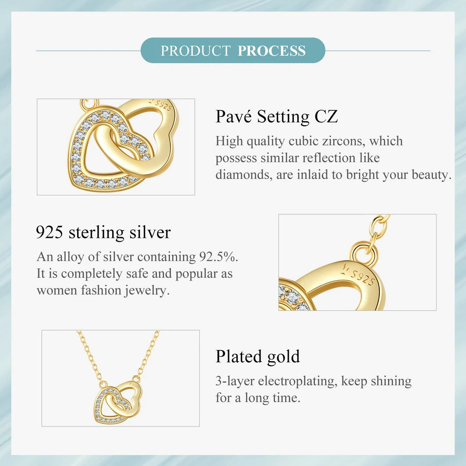 Jewelry Planet  925 Sterling Silver Connected Heart Pendant Necklace for Girlfriend Valentine's Day Gift Fine Jewelry SCN181