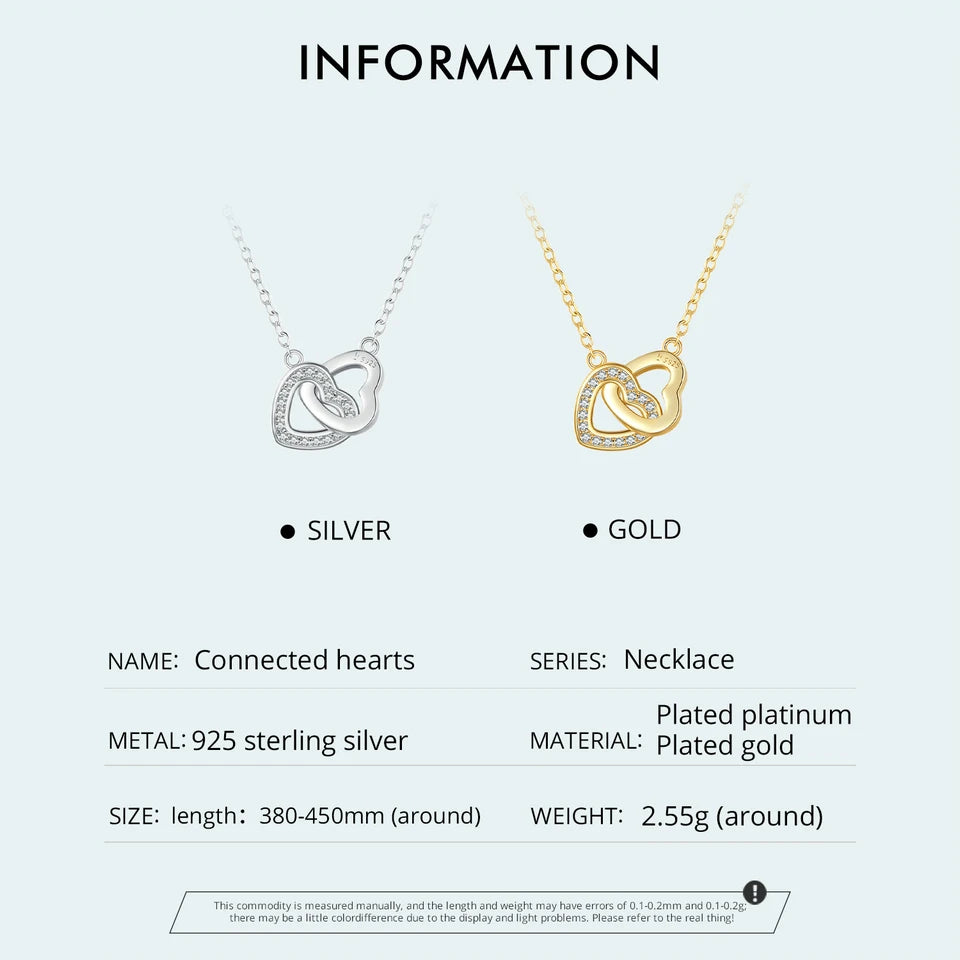 Jewelry Planet  925 Sterling Silver Connected Heart Pendant Necklace for Girlfriend Valentine's Day Gift Fine Jewelry SCN181