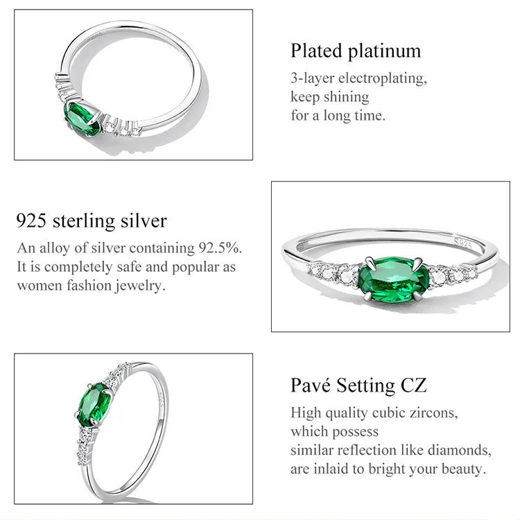 Jewelry Planet 925 Sterling Silver Simple Gemstone Ring for Women Green Zirconium Ring Fine Jewelry Wedding Bridal Wedding Gift BSR265