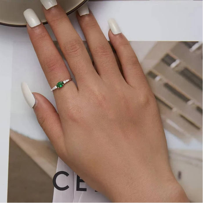 Jewelry Planet 925 Sterling Silver Simple Gemstone Ring for Women Green Zirconium Ring Fine Jewelry Wedding Bridal Wedding Gift BSR265