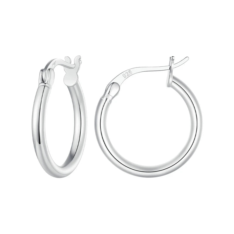 Jewelry Planet 925 Sterling Silver Bold Classic Hypoallergenic Hoop Earrings, 14K White Gold Plated Standard Tube Earrings for Women