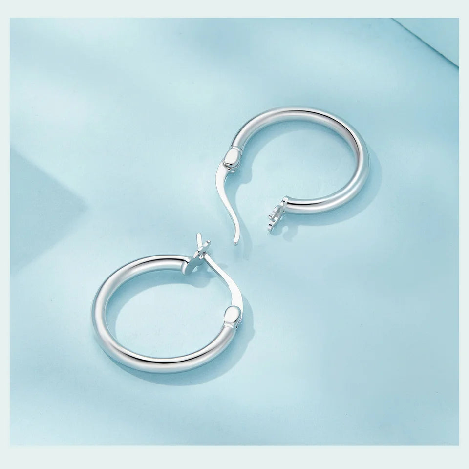 Jewelry Planet 925 Sterling Silver Bold Classic Hypoallergenic Hoop Earrings, 14K White Gold Plated Standard Tube Earrings for Women