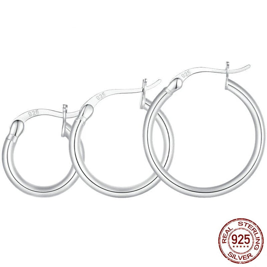Jewelry Planet 925 Sterling Silver Bold Classic Hypoallergenic Hoop Earrings, 14K White Gold Plated Standard Tube Earrings for Women