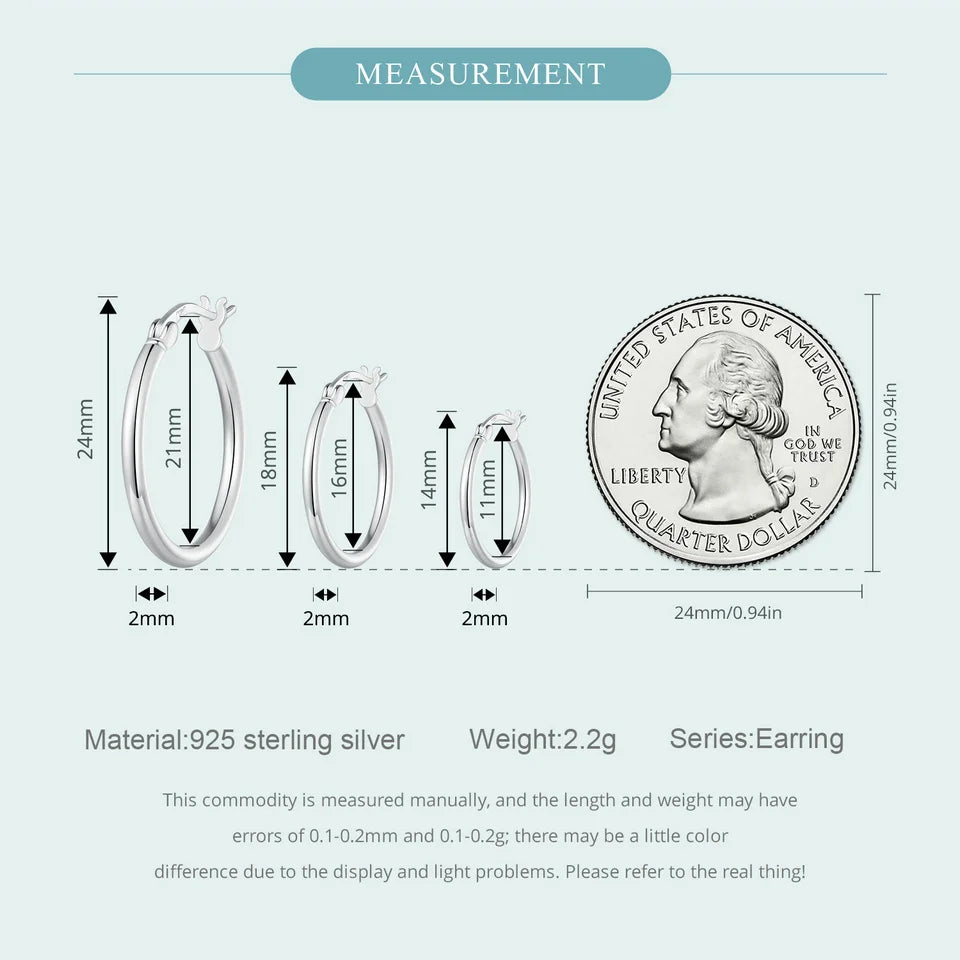 Jewelry Planet 925 Sterling Silver Bold Classic Hypoallergenic Hoop Earrings, 14K White Gold Plated Standard Tube Earrings for Women