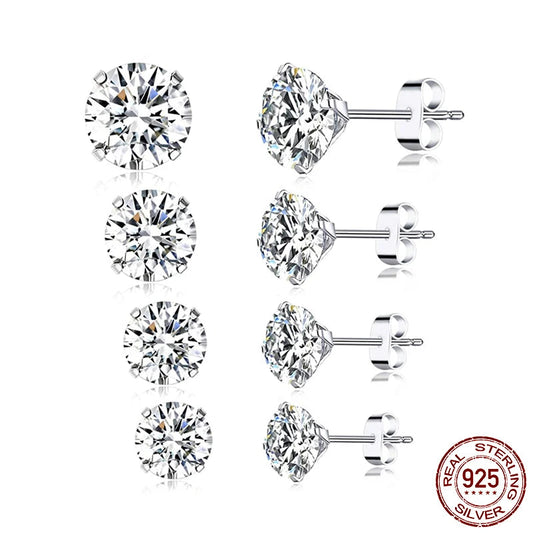 Jewelry Planet CZ Stud Earrings 925 Sterling Silver Platinum Plated Round Cubic Zirconia Hypoallergenic Earrings 4mm 5mm 6mm 7mm BSE166