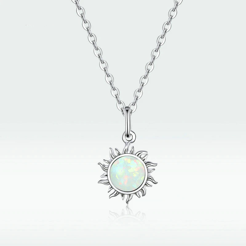Jewelry Planet 925 Sterling Silver White Opal Sun Pendant Necklace Apollo Chain Necklaces for Women Birthday Gift Jewelry