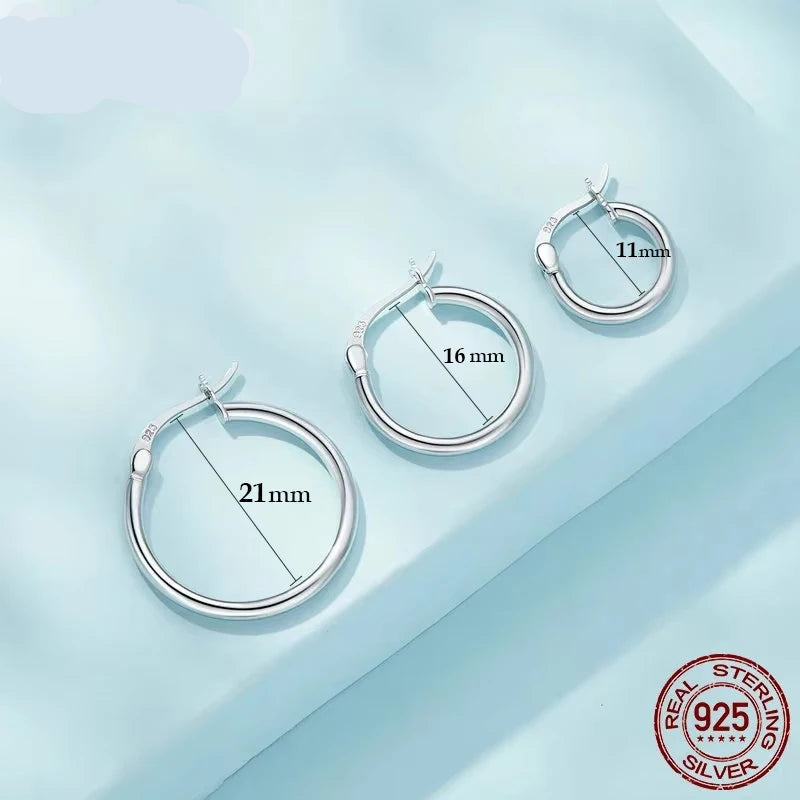 Jewelry Planet 925 Sterling Silver Bold Classic Hypoallergenic Hoop Earrings, 14K White Gold Plated Standard Tube Earrings for Women