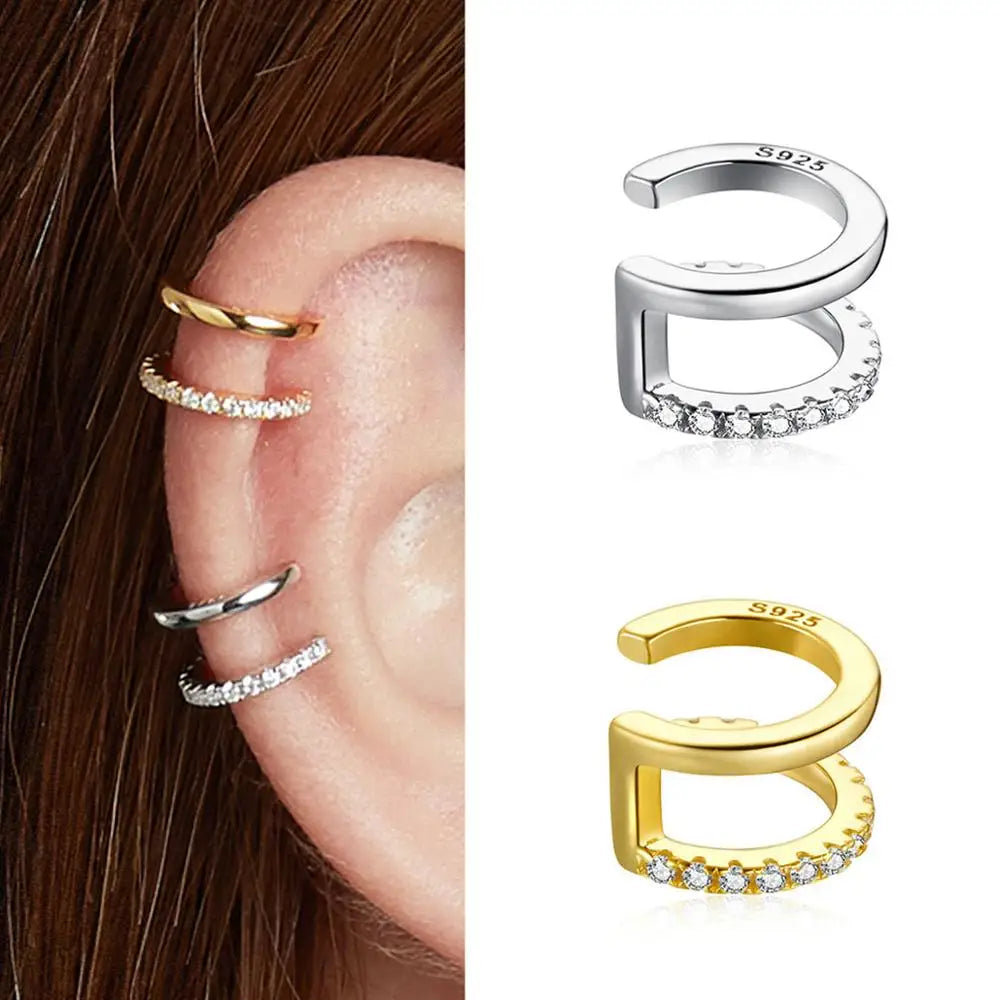 Jewelry Planet 1PC Ear Cuff 925 Sterling Silver Clip Earrings for Women Gold Color Spain Fashion Jewelry Rhinestone Tiny Earrings SCE994