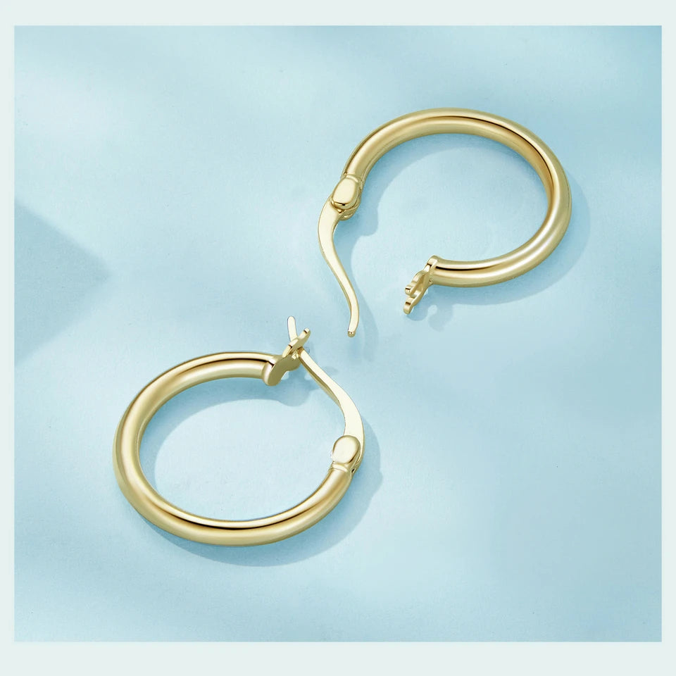 Jewelry Planet 925 Sterling Silver Bold Classic Hypoallergenic Hoop Earrings, 14K White Gold Plated Standard Tube Earrings for Women