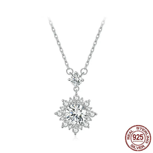 Jewelry Planet Moissanite Halo Necklace for Women, 1 Carat Lab Grown Diamond 925 Sterling Silver Chain Necklace