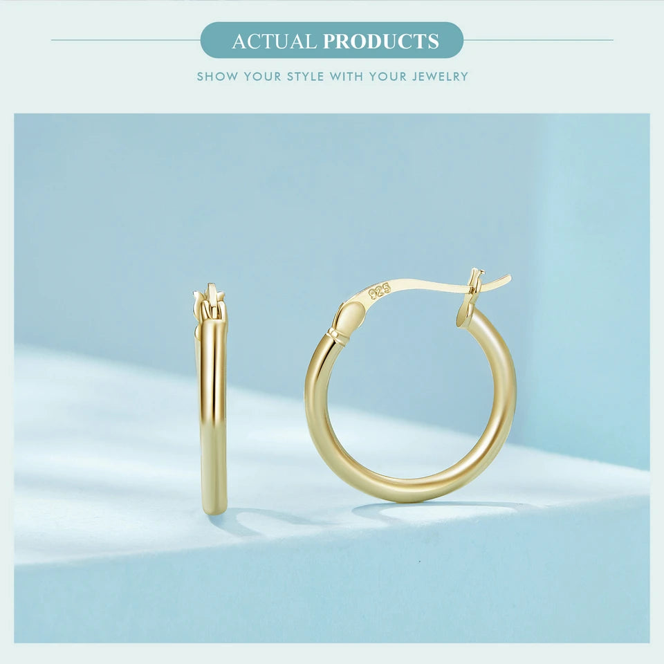 Jewelry Planet 925 Sterling Silver Bold Classic Hypoallergenic Hoop Earrings, 14K White Gold Plated Standard Tube Earrings for Women