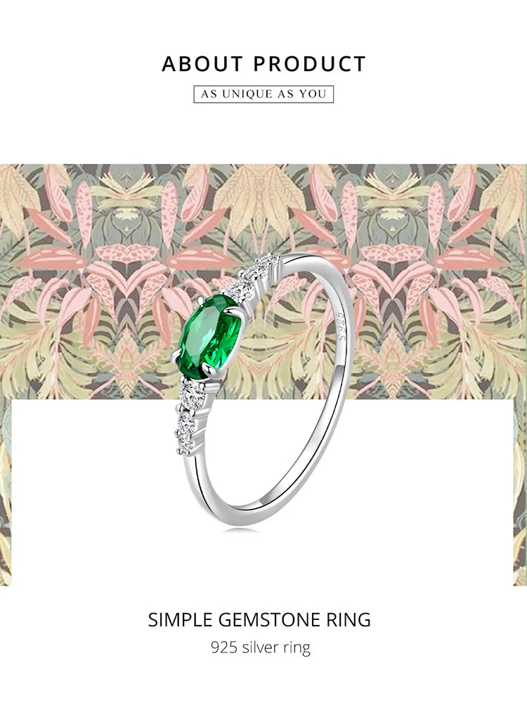 Jewelry Planet 925 Sterling Silver Simple Gemstone Ring for Women Green Zirconium Ring Fine Jewelry Wedding Bridal Wedding Gift BSR265