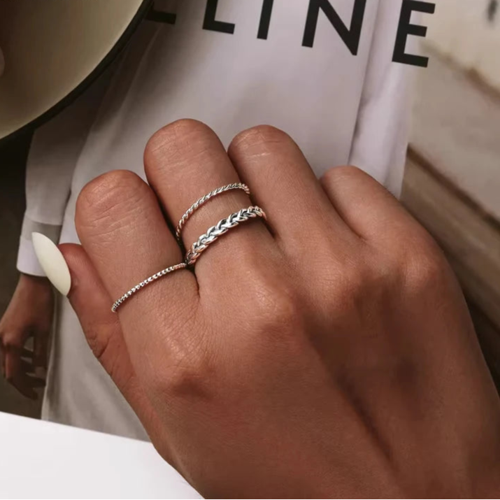 Jewelry Planet 925 Sterling Silver Braided Texture Twisted Eternity Band Stackable Rings Fine Jewelry BSR161
