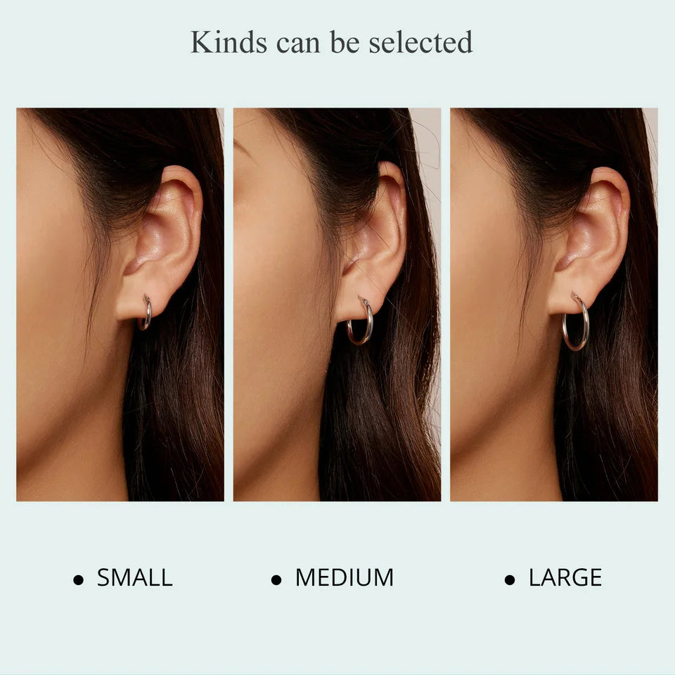 Jewelry Planet 925 Sterling Silver Bold Classic Hypoallergenic Hoop Earrings, 14K White Gold Plated Standard Tube Earrings for Women