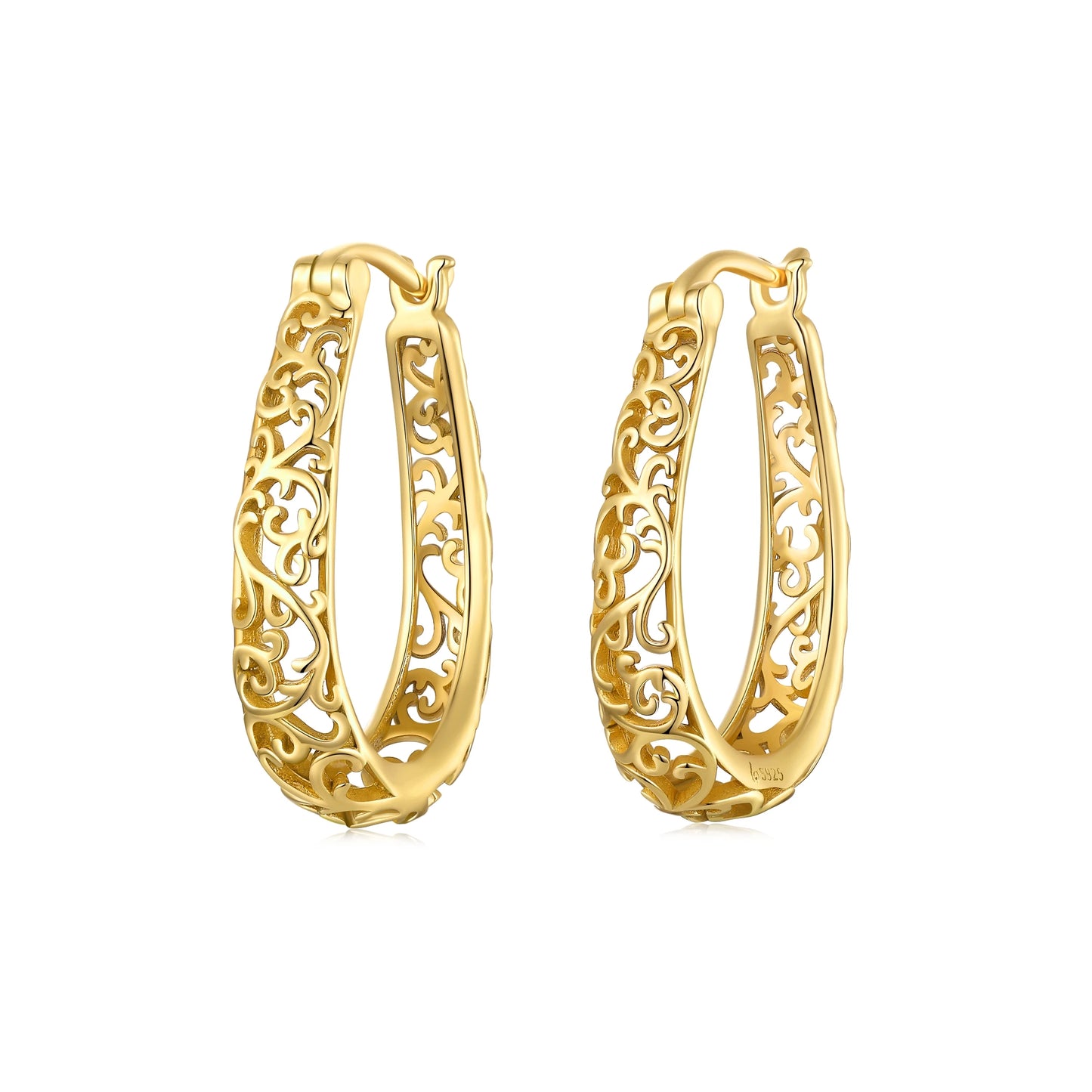 Jewelry Planet 18K Gold Plated Filigree Hoop Earrings 925 Sterling Silver Vintage Vine Earrings For Women Fine Jewelry Original Design