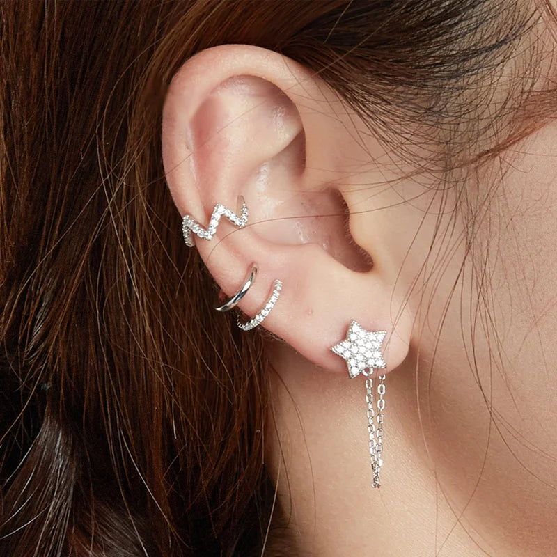 Jewelry Planet 1PC Ear Cuff 925 Sterling Silver Clip Earrings for Women Gold Color Spain Fashion Jewelry Rhinestone Tiny Earrings SCE994