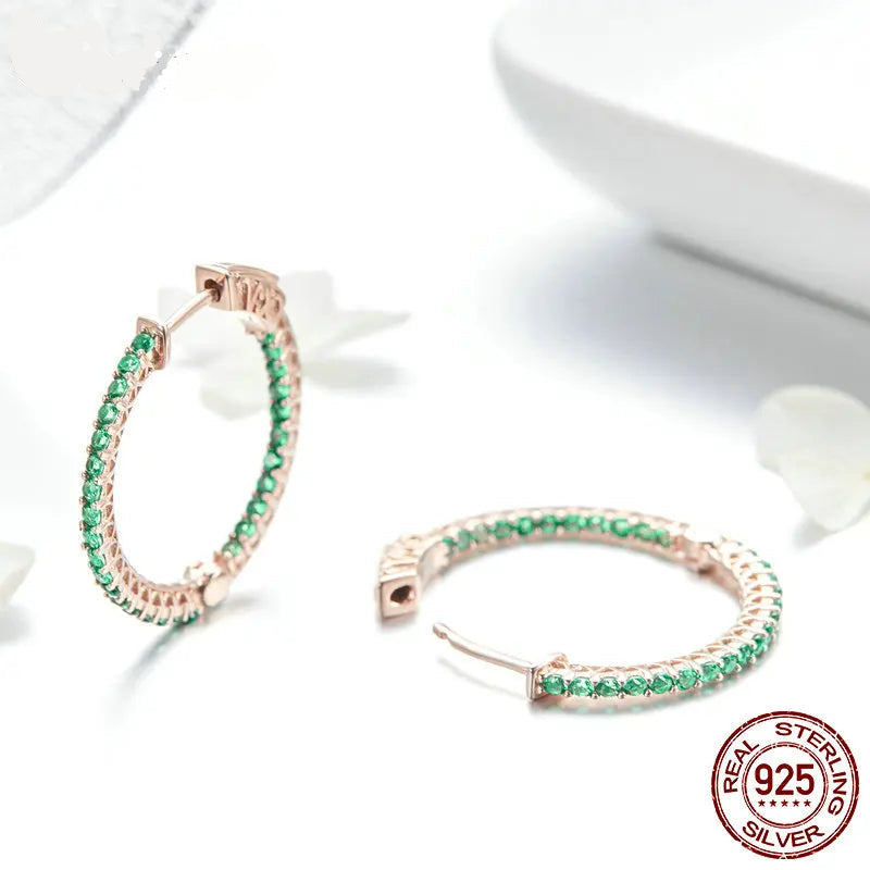 Jewelry Planet Genuine 925 Sterling Silver Classic Round Circle Green CZ Stud Earrings for Women Wedding Engagement Jewelry SCE511