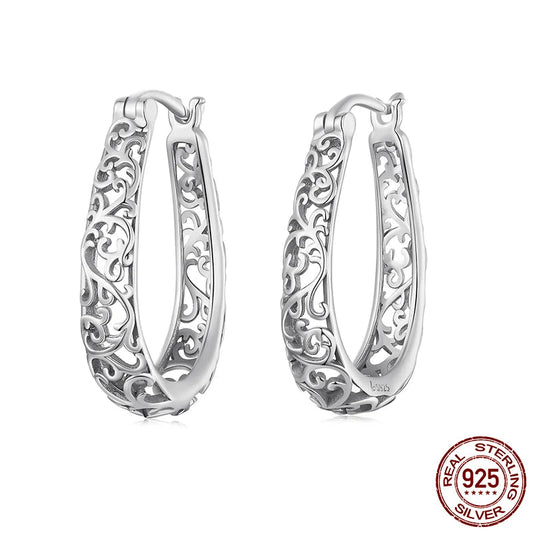 Jewelry Planet 18K Gold Plated Filigree Hoop Earrings 925 Sterling Silver Vintage Vine Earrings For Women Fine Jewelry Original Design