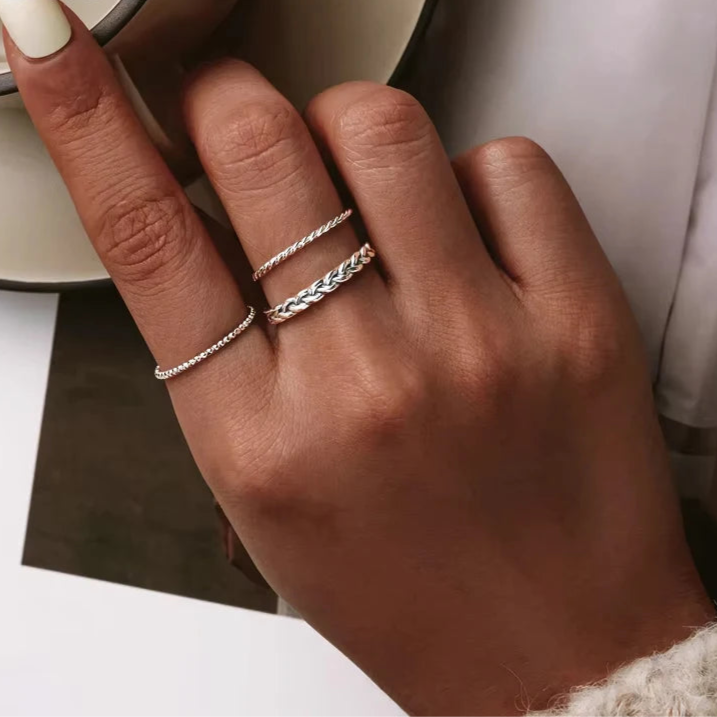 Jewelry Planet 925 Sterling Silver Braided Texture Twisted Eternity Band Stackable Rings Fine Jewelry BSR161