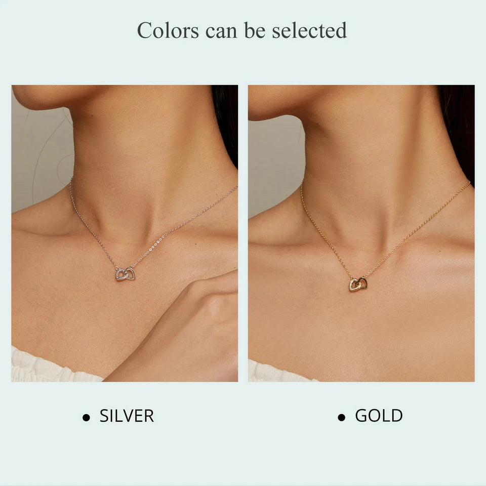Jewelry Planet  925 Sterling Silver Connected Heart Pendant Necklace for Girlfriend Valentine's Day Gift Fine Jewelry SCN181