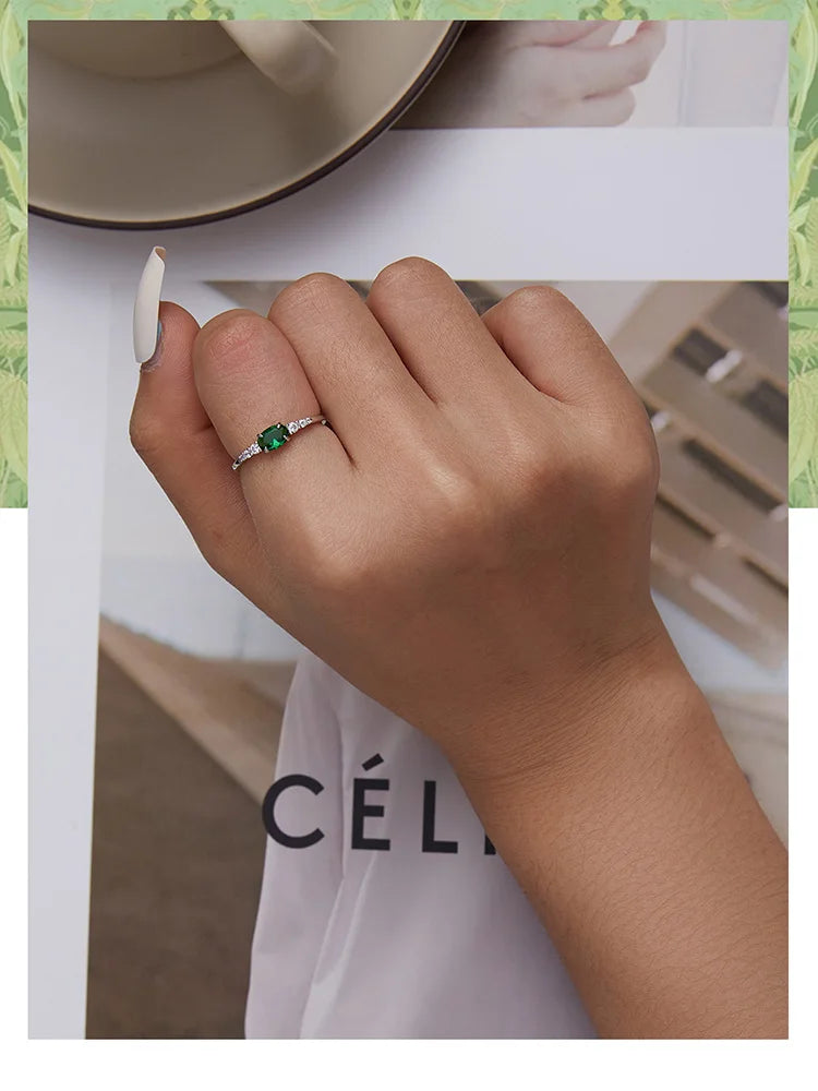Jewelry Planet 925 Sterling Silver Simple Gemstone Ring for Women Green Zirconium Ring Fine Jewelry Wedding Bridal Wedding Gift BSR265