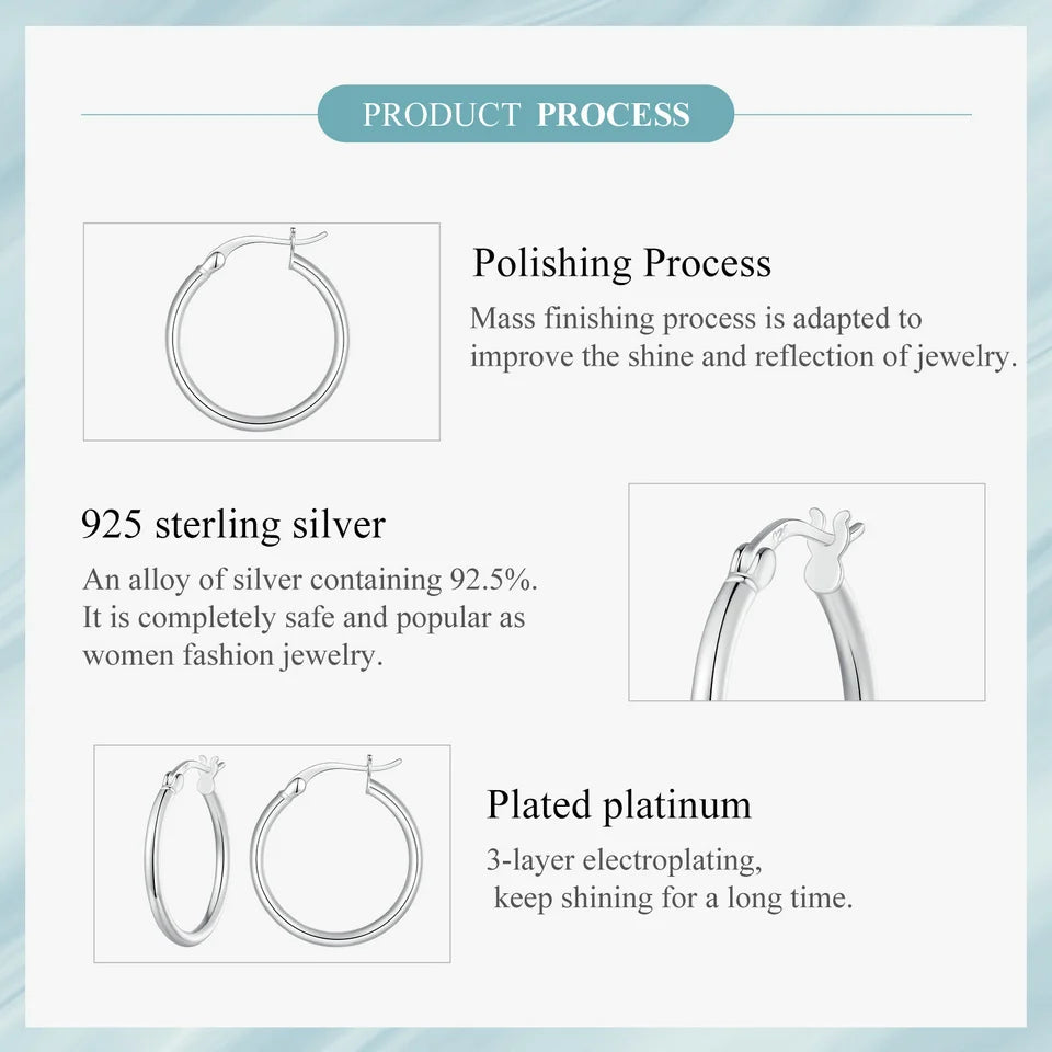 Jewelry Planet 925 Sterling Silver Bold Classic Hypoallergenic Hoop Earrings, 14K White Gold Plated Standard Tube Earrings for Women